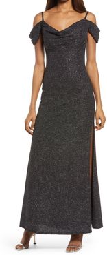 Cold Shoulder Glitter Knit Gown