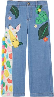 Girl's Mini Boden Kids' Applique Giraffe Pull-On Denim Pants