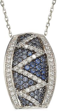 Suzy Levian Two-Tone Blue Sapphire, Created White Sapphire & Brown Diamond Zigzag Pendant Necklace - 0.02 ctw at Nordstrom Rack