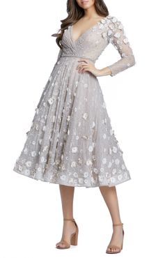 Floral Applique Long Sleeve Lace Fit & Flare Dress