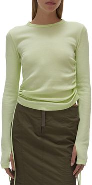 Ribbed Ruched Side Long Sleeve Cotton Top