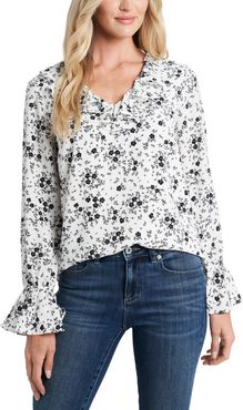 Delicate Floral Ruffle Long Sleeve Blouse