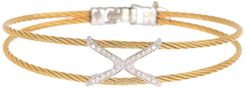 ALOR 18K White Gold Pave Diamond 'X' & Yellow Stainless Steel Cable Bracelet - 0.21 ctw at Nordstrom Rack