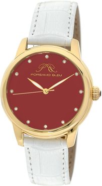 Porsamo Bleu Women's Gemma Diamond Genuine Leather Watch, 38mm - 0.06 ctw at Nordstrom Rack