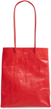 Tall Busted Leather Tote - Red