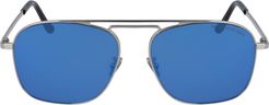 56mm Aviator Sunglasses - Silver/ Black/ Blue Mirror