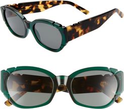 Diamonds & Pearls 54mm Square Cat Eye Sunglasses - Emerald Solid Green Lenses