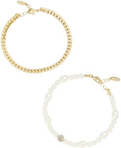 Set Of 2 Chain & Imitation Pearl Anklets