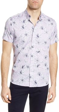 Slim Fit Floral Short Sleeve Button-Up Shirt