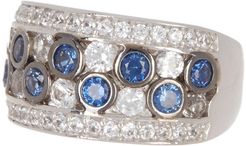 Suzy Levian Sterling Silver Bezel Sapphire Diamond Accent Band - 0.02 ctw at Nordstrom Rack