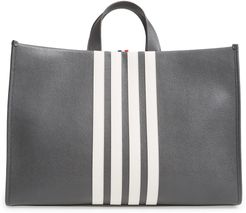 4-Bar Applique Leather Tote - Grey