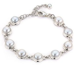 Samuel B Jewelry Sterling Silver Bezel Set 11mm Freshwater Pearl Station Bracelet at Nordstrom Rack