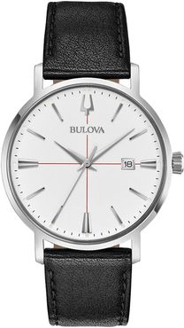 Bulova Men's Quartz White Dial Calendar Black Leather Strap Watch, 39mm at Nordstrom Rack
