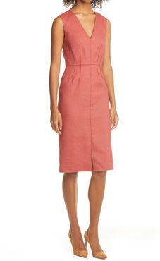 Sleeveless Linen Blend Sheath Dress