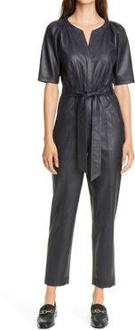 Tie Waist Faux Leather Jumpsuit