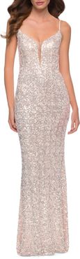 Deep V-Neck Sequin Gown