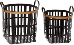 Willow Row Black Metal And Natural Wood Basket With Handles - Set Of 2: 17" - 20" at Nordstrom Rack