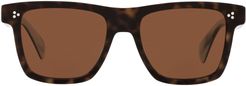 Casian 54mm Rectangular Sunglasses - Horn/ Brown