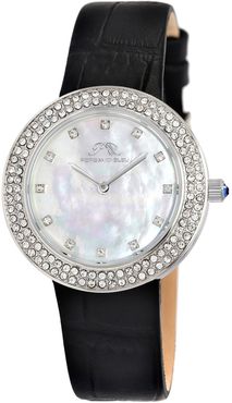 Porsamo Bleu Women's Larissa Crystal Mother of Pearl Croc Embossed Leather Strap Watch, 35mm at Nordstrom Rack