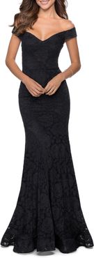 Off The Shoulder Stretch Lace A-Line Gown