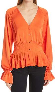 Margie Ruffle Cuff Long Sleeve Peplum Blouse