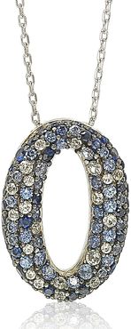 Suzy Levian Sterling Silver Sapphire Diamond Accent Oval Pendant Necklace - 0.02 ctw at Nordstrom Rack