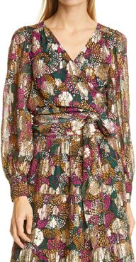 Leia Floral Metallic Wrap Blouse