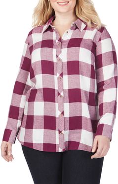 Plus Size Women's Foxcroft Rhea Buffalo Check Brushed Cotton Blend Shirt