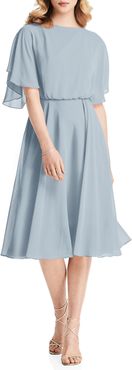 Flutter Sleeve Open Back Chiffon Cocktail Dress