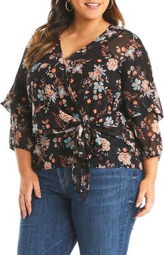 Plus Size Women's Estelle Terrace Tie Waist Wrap Top