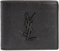 Croc Embossed Leather Wallet - Black