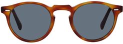 Phantos 50mm Round Sunglasses - Matte Light Brown/ Indigo