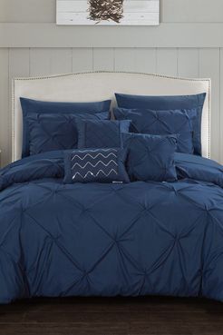 Chic Home Bedding Queen Salvatore Pintuck Pinch Pleat Design Comforter 10-Piece Set - Navy at Nordstrom Rack