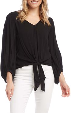 Lantern Sleeve Tie Front Top