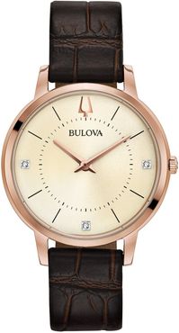 Bulova Women's Diamond Accent Croc Embossed Leather Strap Watch, 36mm - 0.80 ctw at Nordstrom Rack