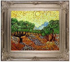 Overstock Art Olive Trees with Yellow Sun and Sky - Framed Oil reproduction of an original painting by Vincent Van Gogh at Nords