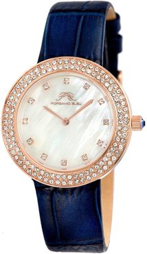 Porsamo Bleu Women's Larissa Crystal Mother of Pearl Croc Embossed Leather Strap Watch, 35mm at Nordstrom Rack