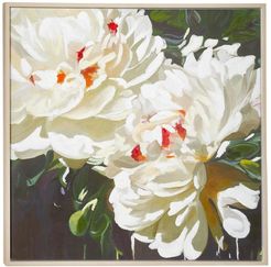 Willow Row 39.5" Large Square White Flowers Acrylic Painting In Wood Frame at Nordstrom Rack