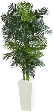 NEARLY NATURAL Green Golden Cane Palm Artificial Tree in White Tower Planter at Nordstrom Rack