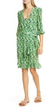 ADRIANA DEGREAS Ruffled Leaf Print Silk Cover-Up Wrap Dress at Nordstrom Rack