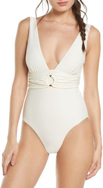 Belted Textured One-Piece Swimsuit