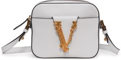Versace Virtus Leather Camera Crossbody Bag - White