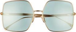 61mm Mirrored Square Sunglasses - Gold/ Green Antireflective