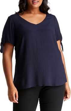 Plus Size Women's Estelle Shoreline Tie Sleeve Top