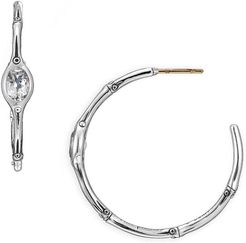 JOHN HARDY Sterling Silver Bamboo Texture White Topaz 37mm Medium Hoop Earrings at Nordstrom Rack