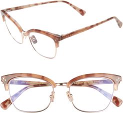 Lucy 51mm Blue Light Blocking Cat Eye Glasses - Brown/ Rose Crystal/ Clear