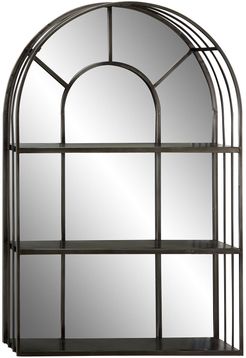 Willow Row Large Industrial Dark Silver Iron Cathedral Window Pane Wall Mirror with Shelves - 23.5"x 36 at Nordstrom Rack