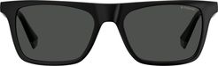 53mm Polarized Flat Top Sunglasses - Black/ Blue Lens