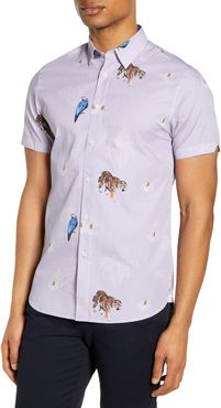 Bold Animal Print Slim Fit Short Sleeve Button-Up Shirt