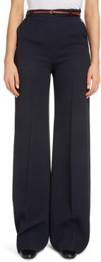 Belted Crepe Flare Wide Leg Trousers